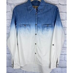 Democracy Button Down Shirt Women's Small Blue White Ombre Denim Western Top